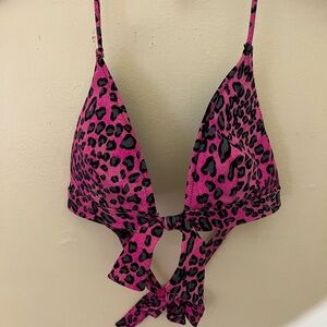 Victoria's Secret Black and Pink Leopard Print Bikini Top Size Small